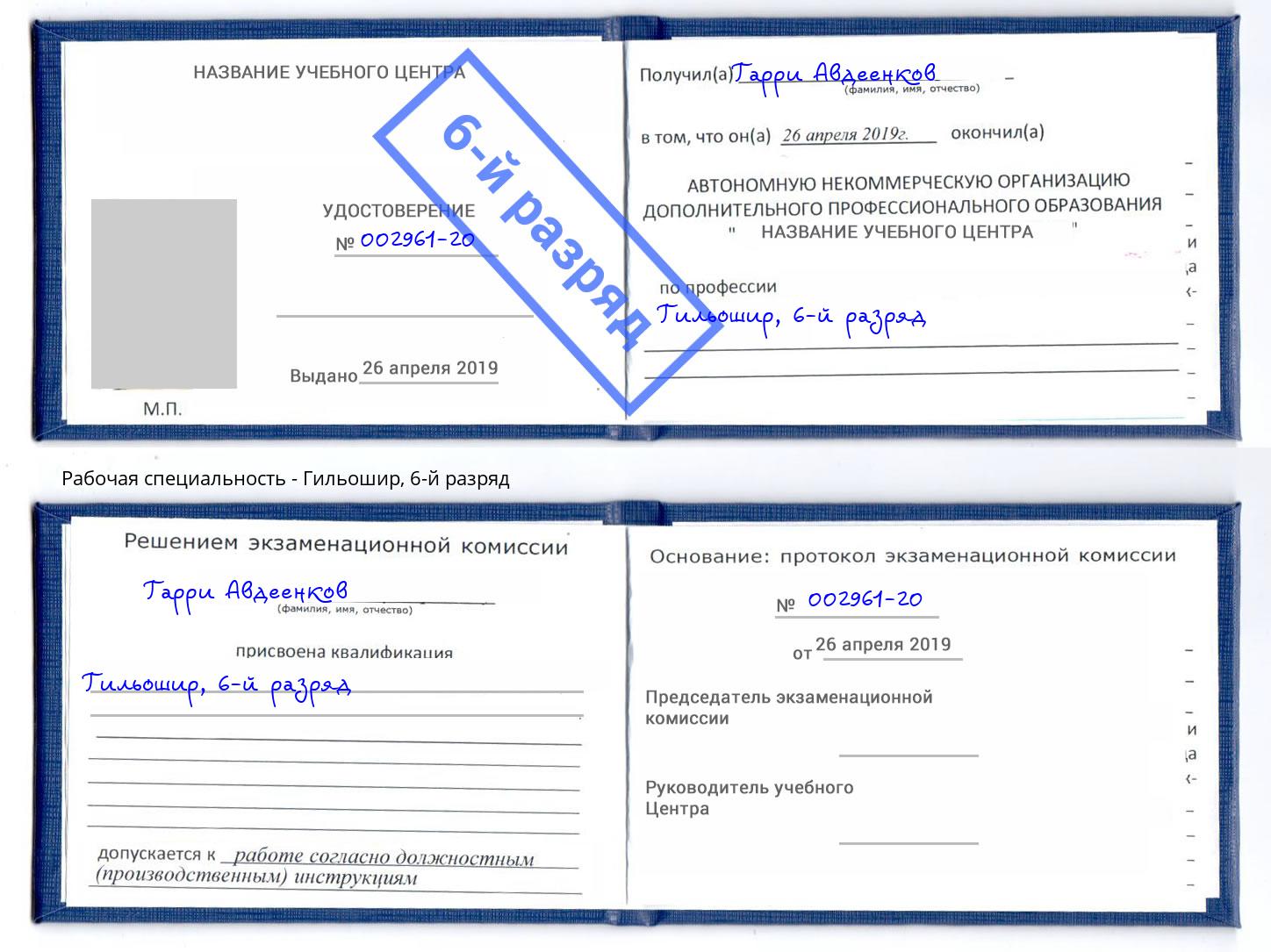 корочка 6-й разряд Гильошир Тейково