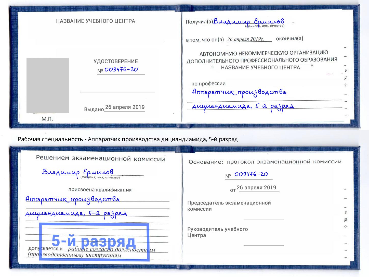 корочка 5-й разряд Аппаратчик производства дициандиамида Тейково