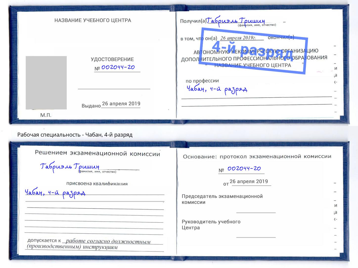 корочка 4-й разряд Чабан Тейково