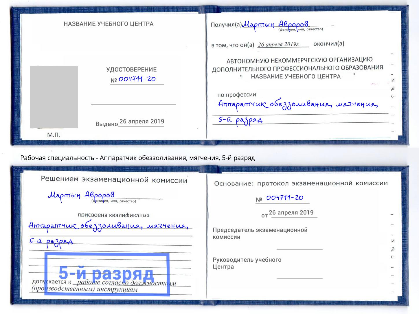 корочка 5-й разряд Аппаратчик обеззоливания, мягчения Тейково