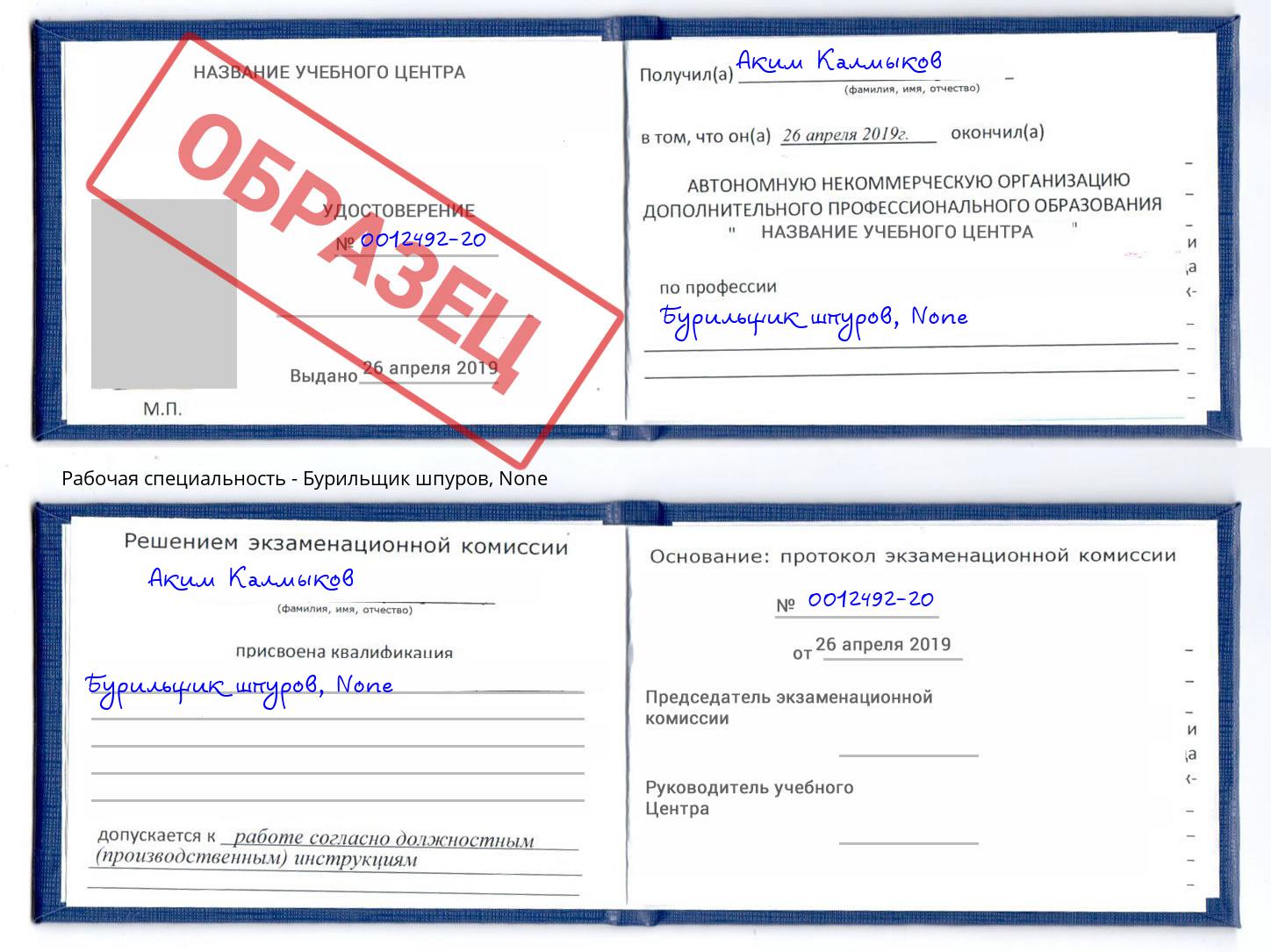 корочка None Бурильщик шпуров Тейково