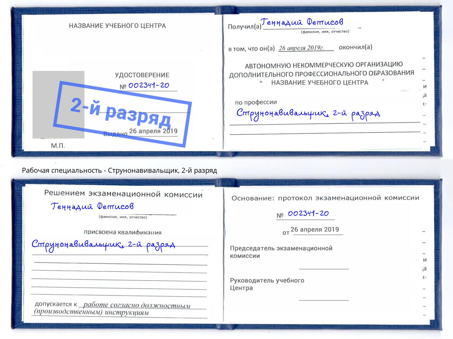 корочка 2-й разряд Струнонавивальщик Тейково
