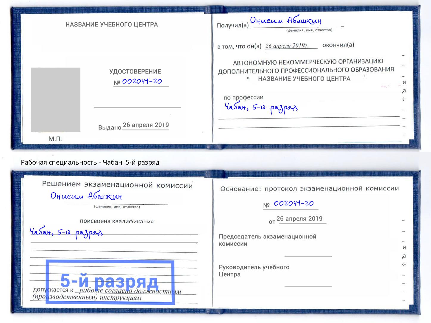 корочка 5-й разряд Чабан Тейково