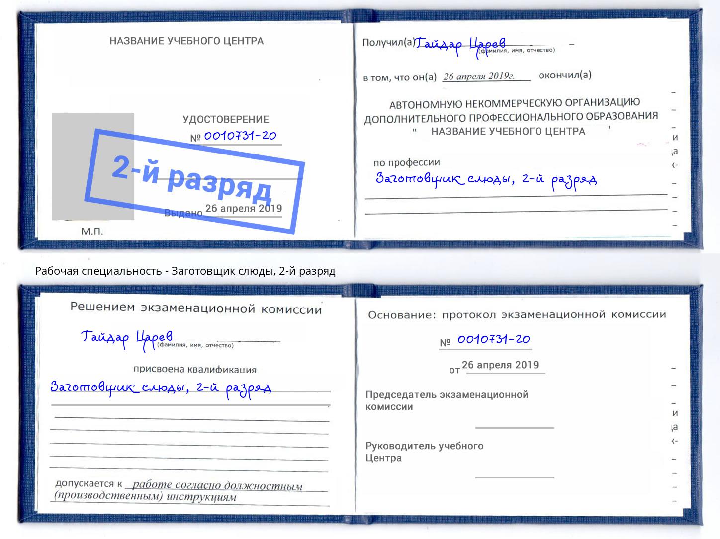 корочка 2-й разряд Заготовщик слюды Тейково
