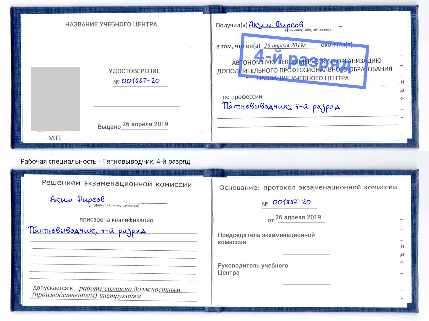 корочка 4-й разряд Пятновыводчик Тейково