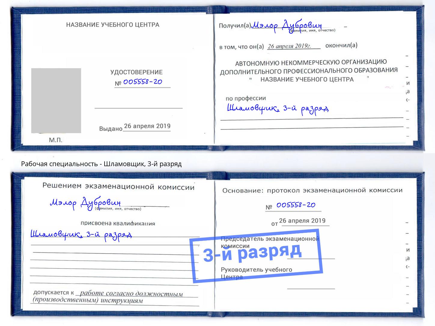 корочка 3-й разряд Шламовщик Тейково