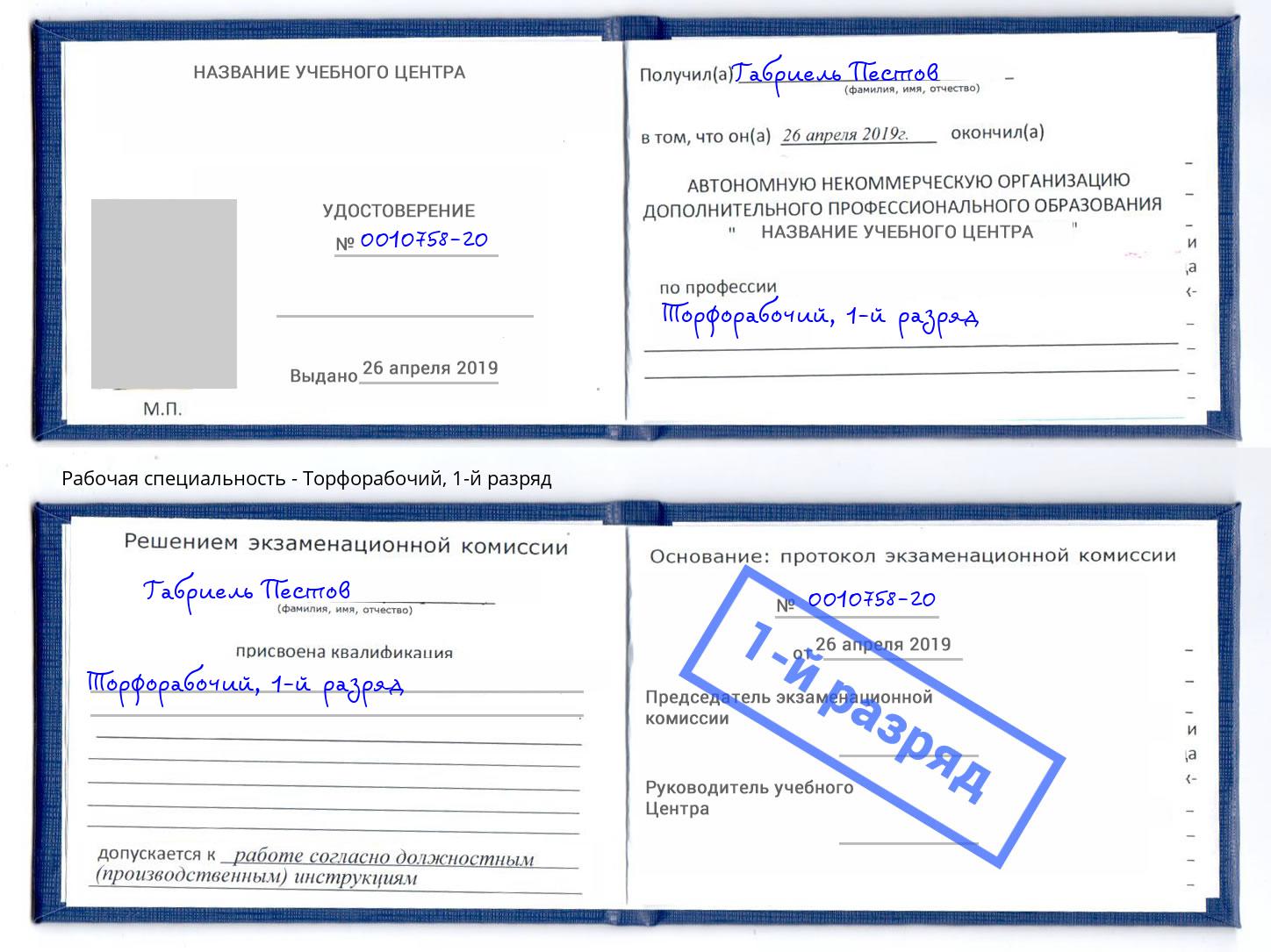 корочка 1-й разряд Торфорабочий Тейково