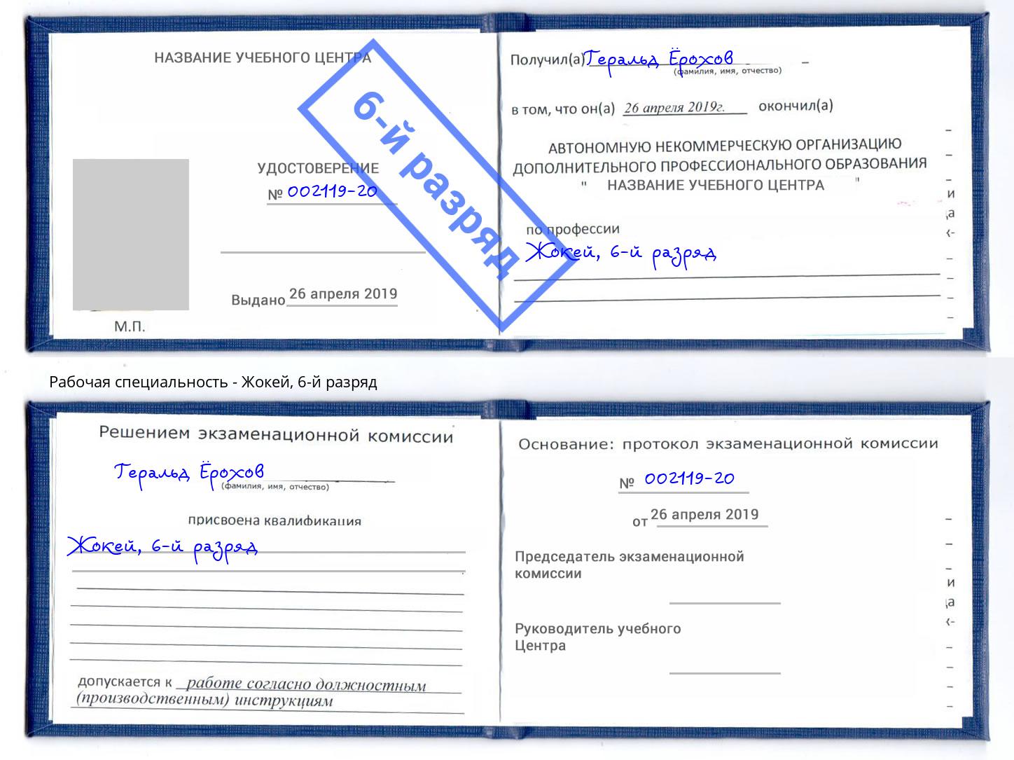 корочка 6-й разряд Жокей Тейково