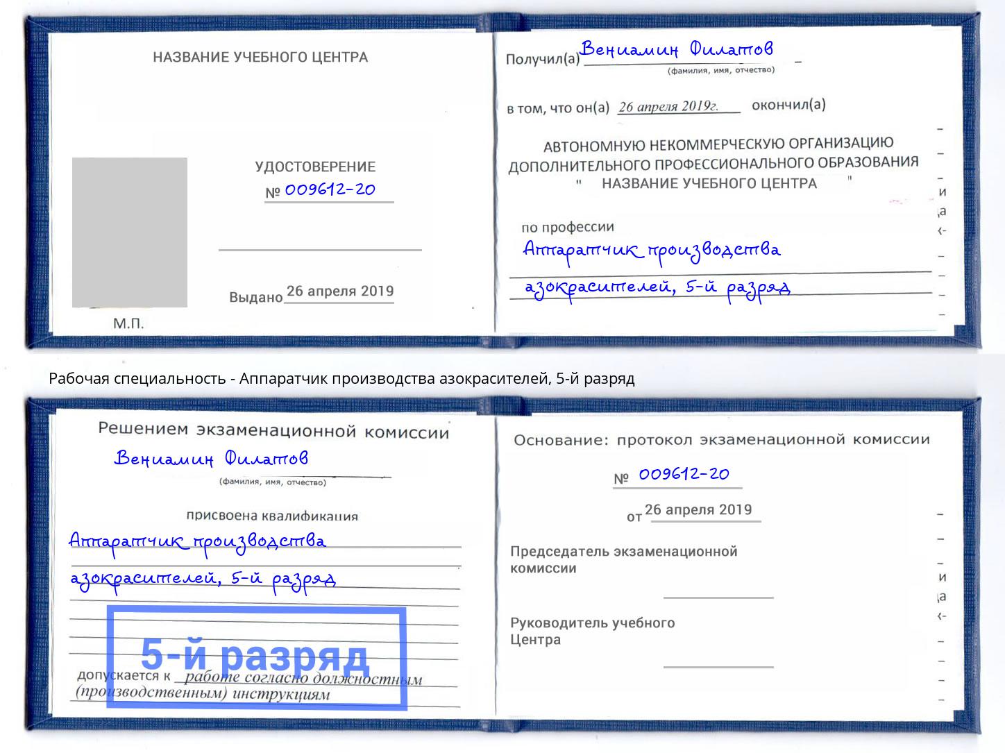 корочка 5-й разряд Аппаратчик производства азокрасителей Тейково