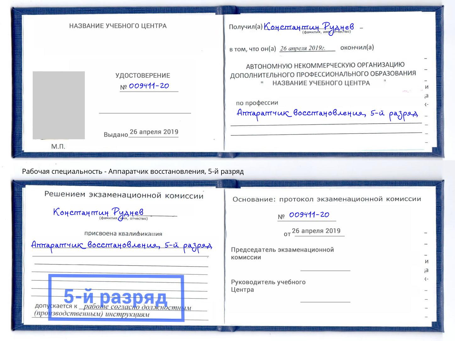 корочка 5-й разряд Аппаратчик восстановления Тейково