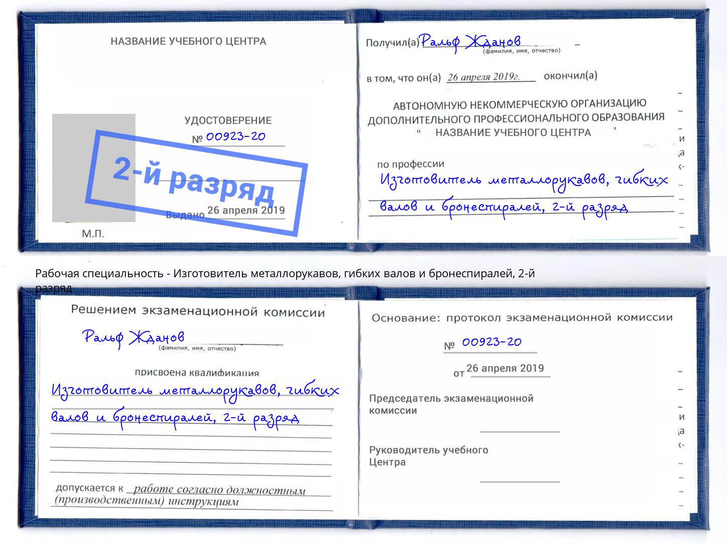 корочка 2-й разряд Изготовитель металлорукавов, гибких валов и бронеспиралей Тейково